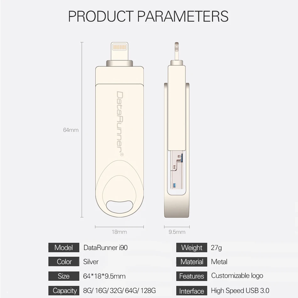 DataRunner OTG USB флеш накопитель для iOS/Android/PC 3 в 1 микро Usb флешка 0 128 Гб 64 ГБ 32 16 флэш диск