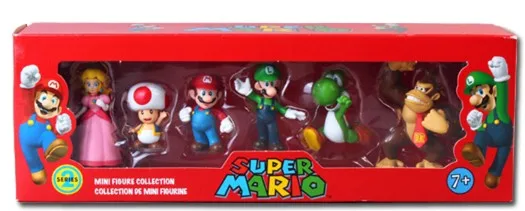 A 6 шт./компл. 3-7 см Super Mario Bros ПВХ Фигурки игрушки куклы Марио Луиджи Йоши гриб Донки Конг в подарочной коробке Прекрасный подарок для детей - Цвет: A