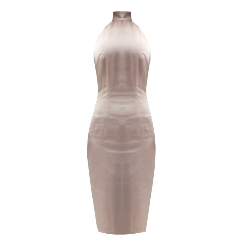 

Max Spri 2019 Summer New Fashion Halter Sleeveless Backless Chain Women Party Bandage Midi Bodycon Dress