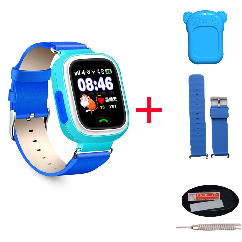 add blue strap case Q90 для присмотра за детьми, SOS анти-потерянный часы сим-карта Wi-Fi для Smartwatch Детские умные часы gps позиционная Сигнализация часы PK Q80 Q50 Q60 - Цвет: add blue strap case