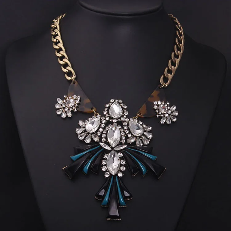 new luxury chian crystal Necklace women retro fine jewelry statement necklace 2015 gargantilha pendants wholesale | Украшения и