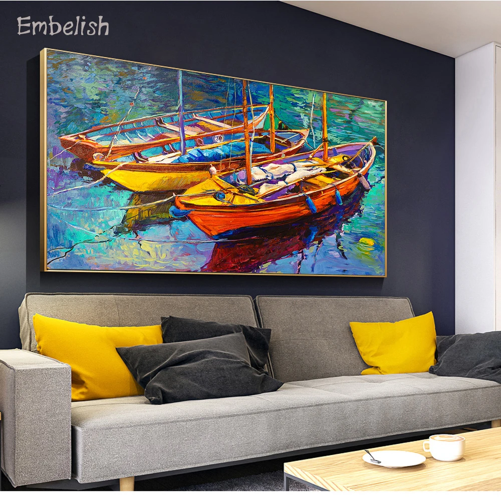 Украшение 1 шт. импрессионистское изображение заката над океанскими лодками