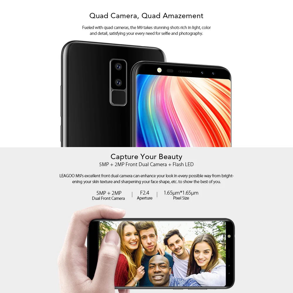 Для русских LEAGOO M9 5.5 дюйма 18:9 Android 7.0 2GB+16GB WiFi GPS 2850mAh 3G WCDMA смарфтон отпечатков пальцев