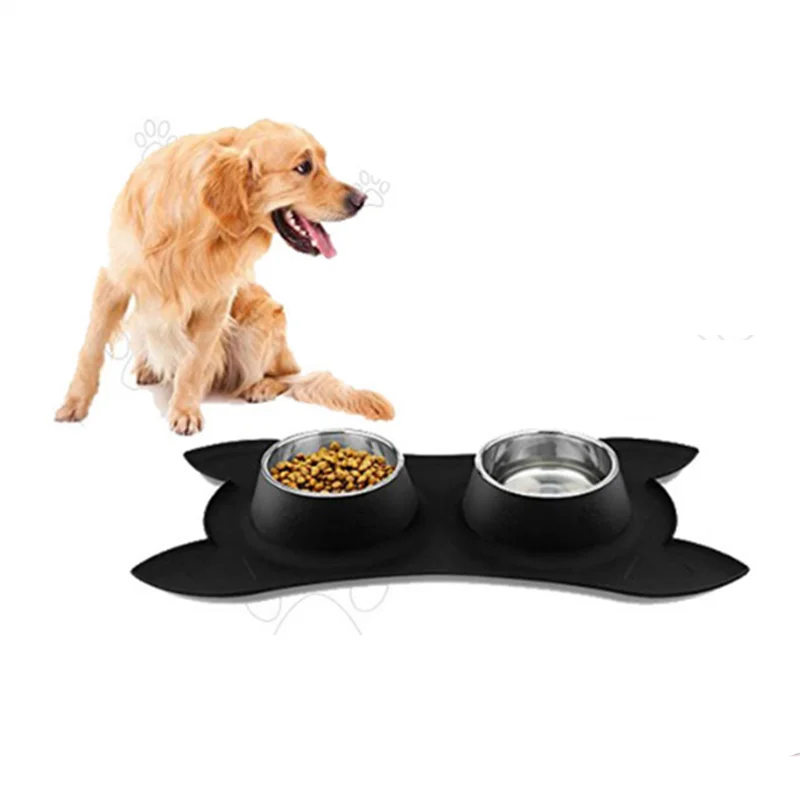 

Fashion Pet Dog Feeders Stainless Steel Double Mouth Dog Silica Gel Bone Type Pet Bowl for Small and Medium Dog Cat Pet Supplies