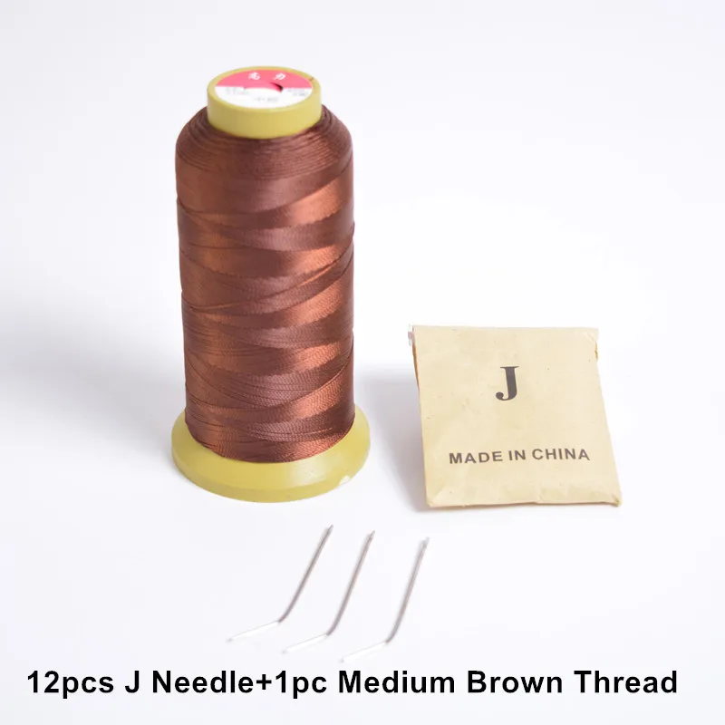 

12pcs J Needle+1pc Medium Brown Weaving Threads for machine weft hair extension professional hair accessories & Tools
