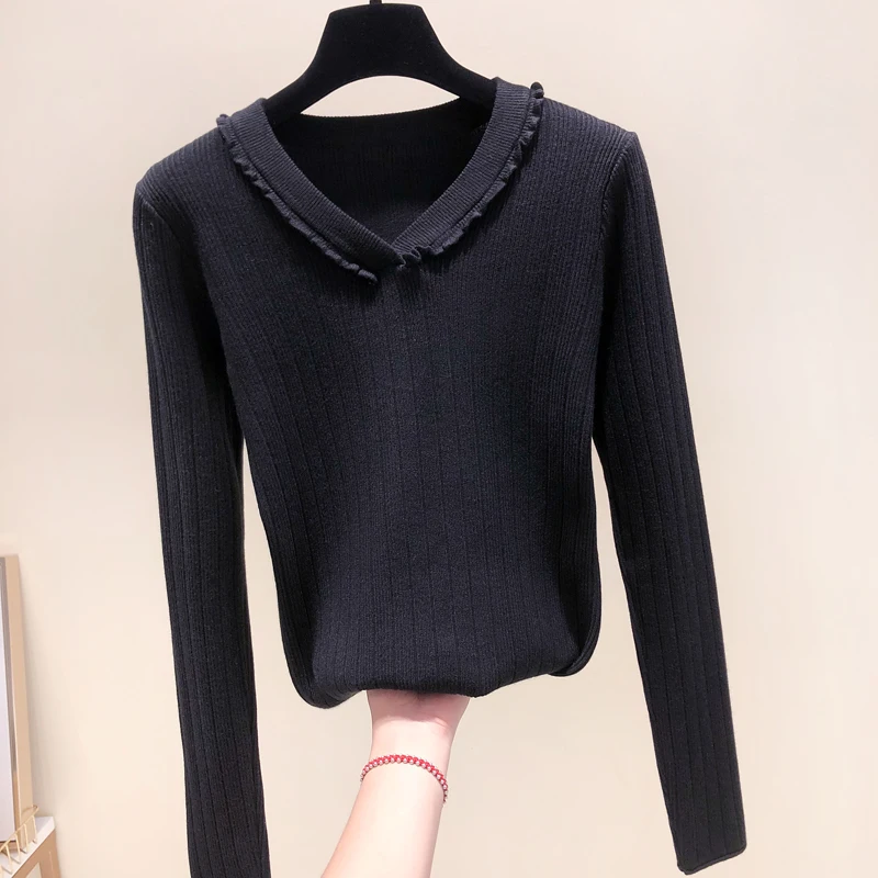 Women Sweaters Knitting Pullovers 2018 New Female V-Neck Long Sleeve Solid Casual Knitted Jumpers Sweater Bottoming Shirt | Женская