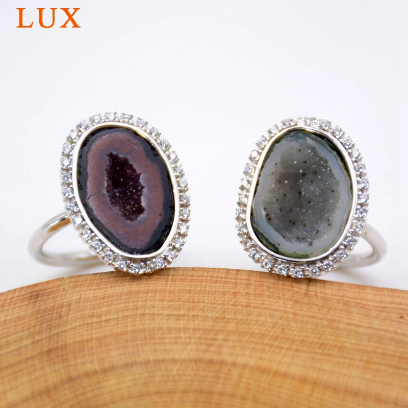 LUXjewelry 925 пробы Серебряное кольцо Geode Tabasco ювелирные изделия из Жеода CZ проложить