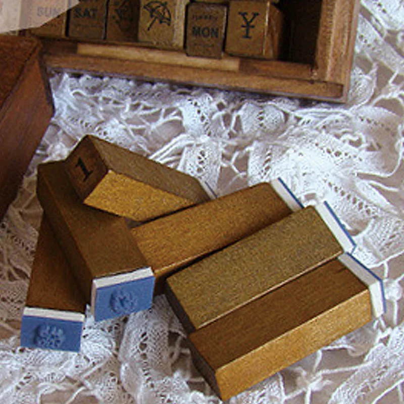 28 pieces / box number stamp DIY number stamp sealed wooden boxed retro diary accessories children's gifts