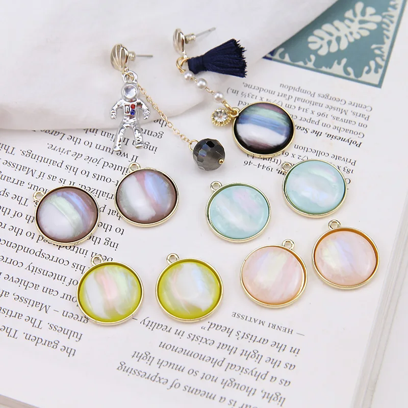 

30pcs/lot color print rounds resin decoration geometry round shape alloy floating locket charms diy jewelry pendant accessory