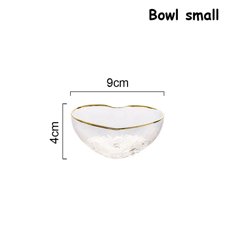 Bowl small Столовые приборы обеденная тарелка стеклянный поднос салатник в форме сердца блюдо Bestek с золотым краем кружка контейнер столовая посуда прозрачная васильковая миска - Цвет: Bowl small