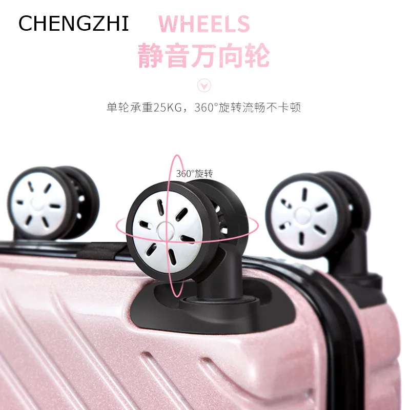 CHENGZHI 2" 24" дюймовый персональный Блестящий багаж для девочек, Спиннер, тележка для женщин, Дорожный чемодан, универсальное колесо