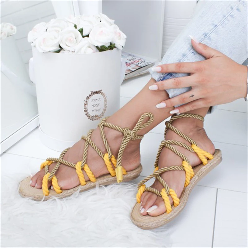 2019 модные римские Гладиаторы с завязками сандалии Женская обувь для отдыха