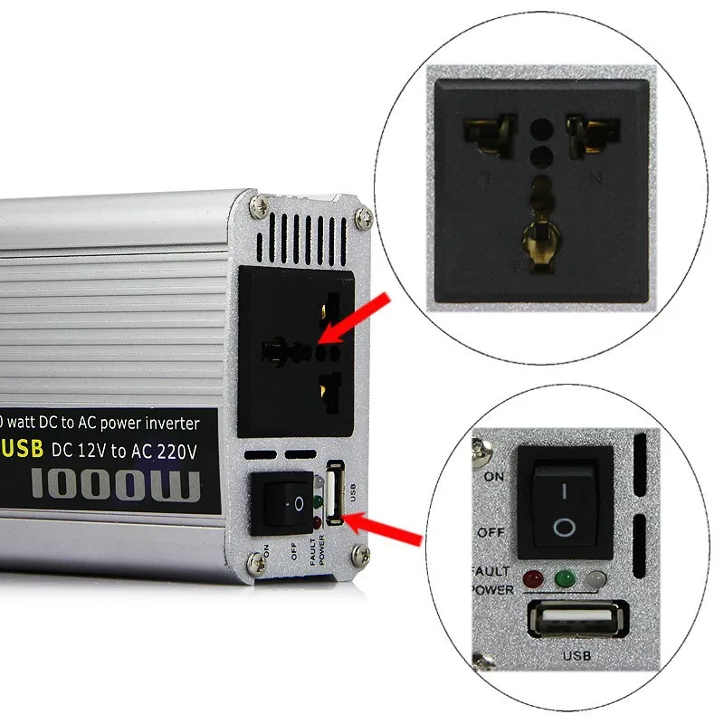 Мощность инвертор 1000 Вт DC 12 В к AC 220 USB порт автомобиля выключатель питания на