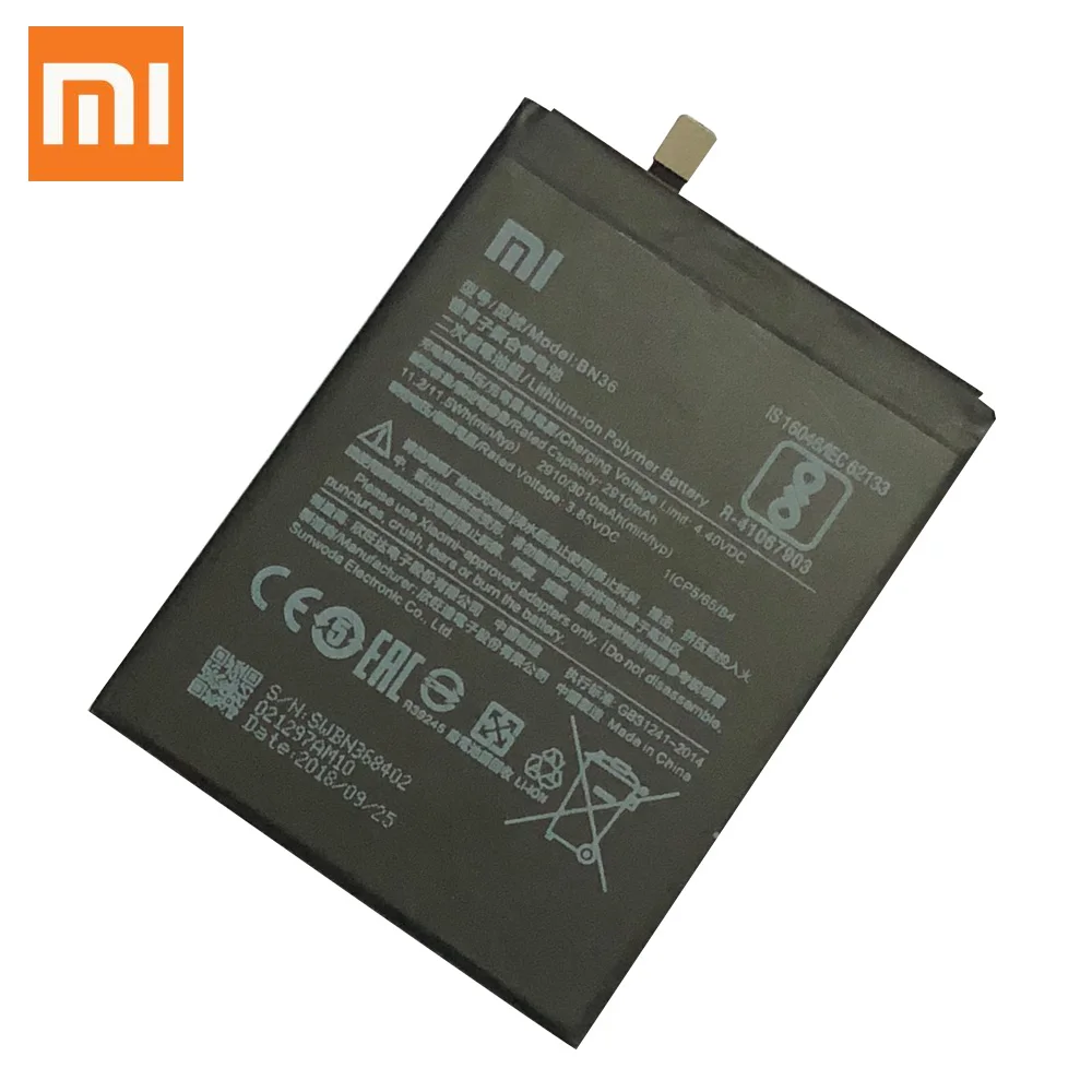 Оригинальный аккумулятор для телефона Mi6X MiA2 батарея Xiaomi Mi 6X A2 BN36 батареи с
