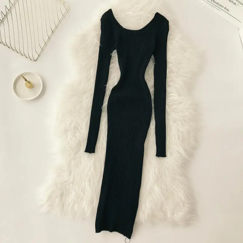 ALPHALMODA вязаный свитер на молнии сбоку трикотажное платье с длинным рукавом