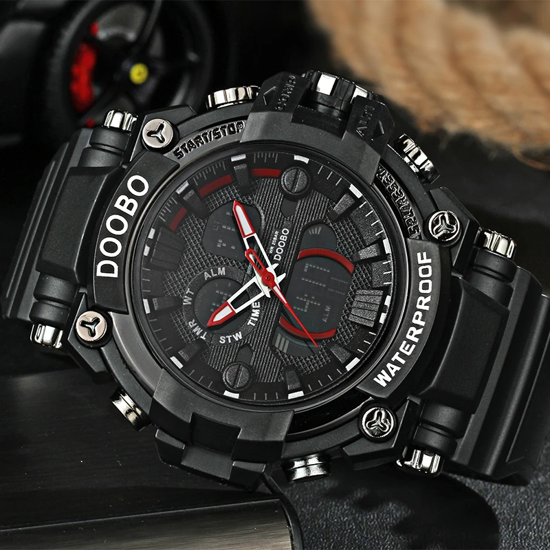 2017 Мужские кварцевые цифровые часы мужские спортивные Relogio Masculino DOOBO S Shock Relojes LED