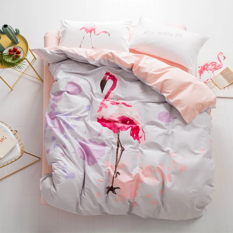 4 шт. Комплект постельного белья с принтом фламинго 100% хлопок|bedding set|designer bedding setsbed