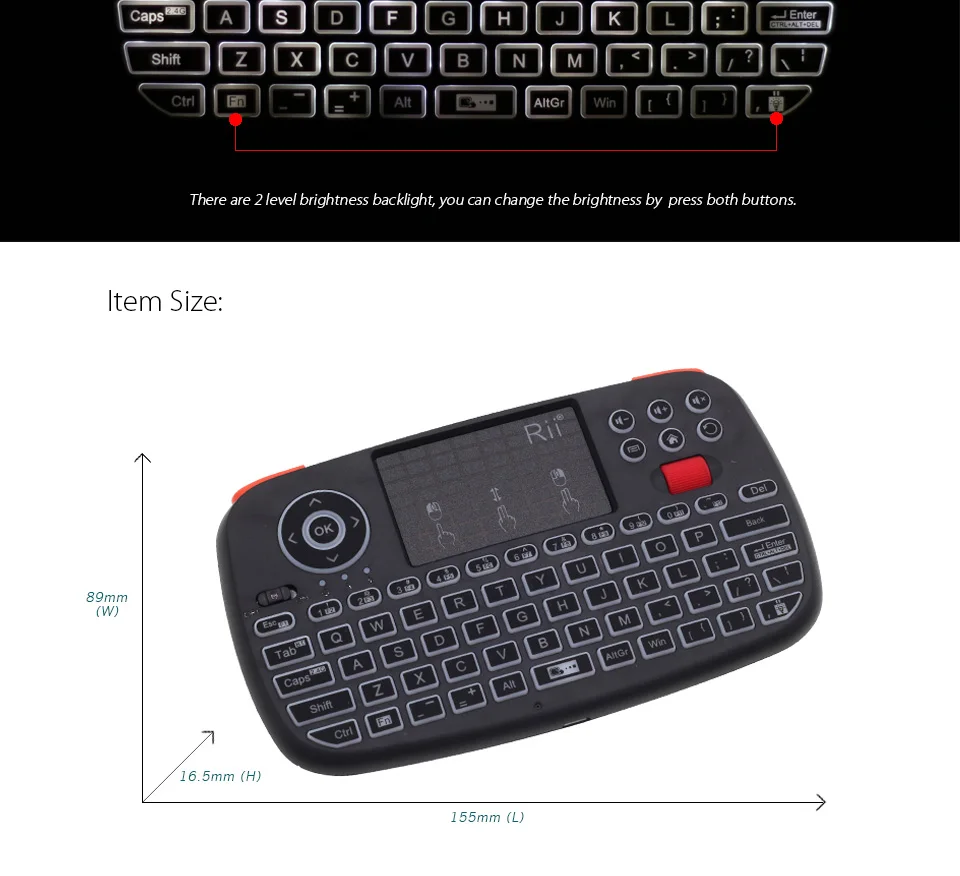 Rii i4 мини-клавиатура с подсветкой, двойной режим, 2,4G, Bluetooth, беспроводная мини-клавиатура, воздушная мышь с тачпадом для iPad Pro, iPhone XR