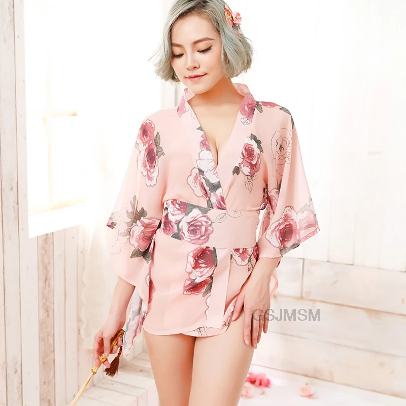 New Lingerie Pajamas Nightgown Chiffon Printing Sexy Uniform Women's Japan Kimono Game Cosplay Nightwear | Тематическая одежда