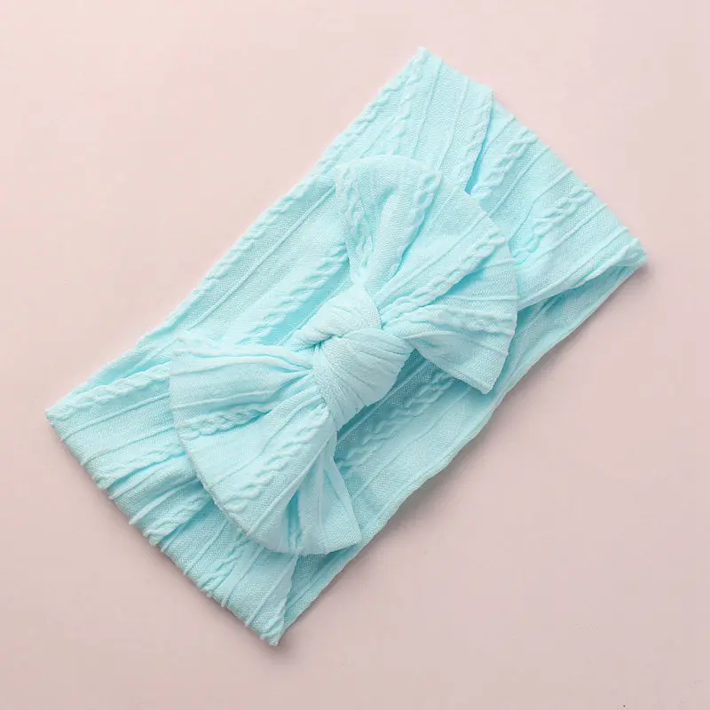 15 Light blue Нейлоновая повязка на голову для малышей Один размер подходит всем нейлоновые оголовья Топ узел обруч с бантом Вязаный головной убор бант на волосы для маленьких девочек HB332D - Цвет: 15 Light blue