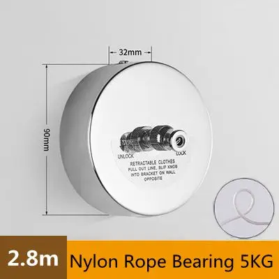 Chrome Nylon Rope 2,8 м наружная Выдвижная сушилка для одежды из нержавеющей стали, противоскользящая Домашняя одежда, веревка для белья, вешалка для одежды - Цвет: Chrome Nylon Rope