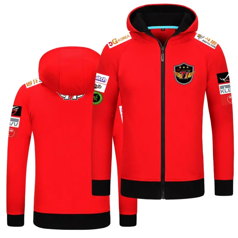 Skt T1 толстовки Мужская куртка с длинным рукавом Sktt1 пальто на молнии Faker Peanut Wolf пустые толстовки негабаритных S7 Telecom Толстовка Z40 - Цвет: Red DIY