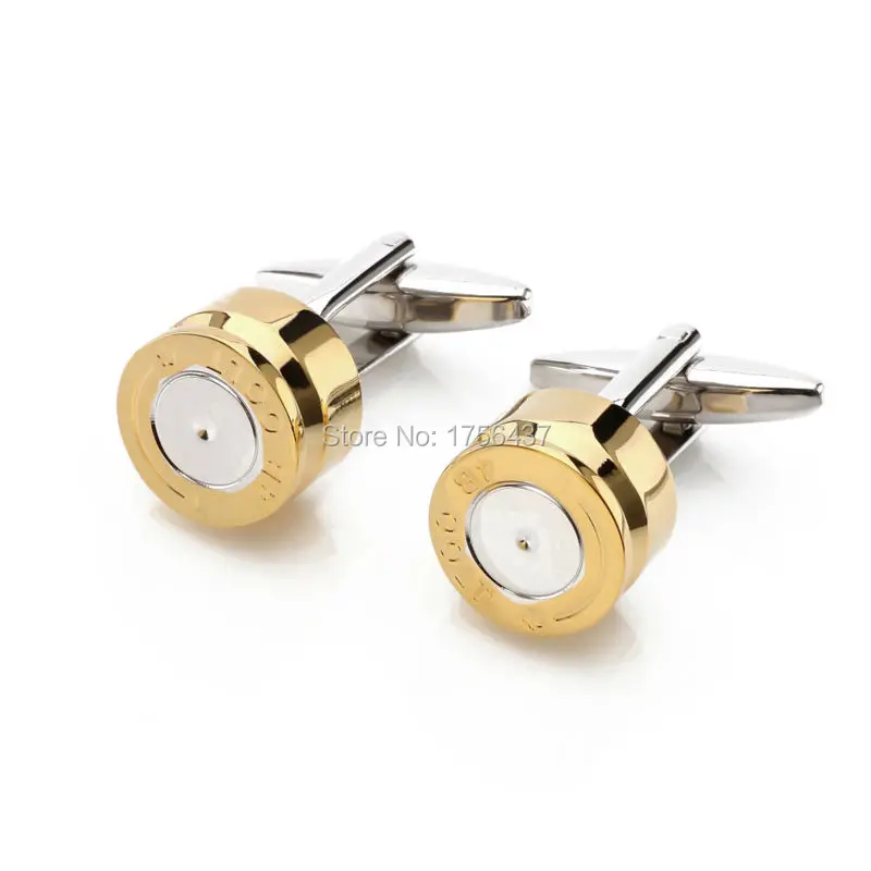 

Hot Sale Gold Color Plated Bullet Cufflinks For Mens High Quality Lepton Jewelry of Business wedding cuff links Best Gift