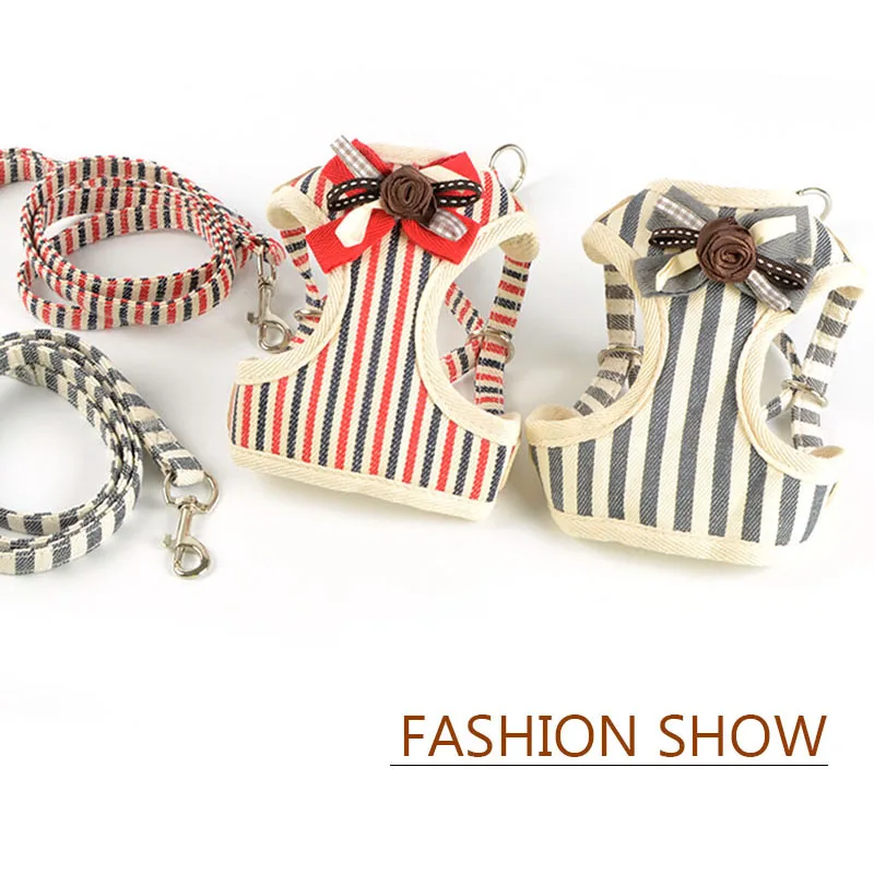 High-quality Adjustable Pet dog Harness Leash Set With Traction Rope Cute Stripe Chest Back Comfortable Accessories Vest Hot | Дом и сад