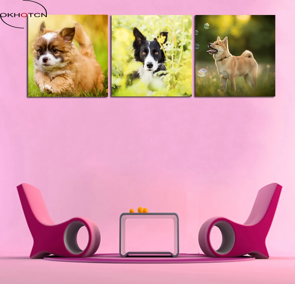 

OKHOTCN HD Printed Animal Dog Painting Modular Wall Pictures for Living Room Decor Tableau Wall Art Modular Pictures Canvas
