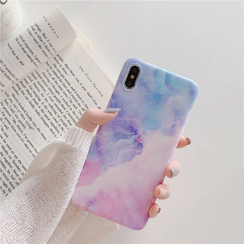FLYKYLIN Purple Pink Marble Case For iphone 8 Plus 7 6 S 6S X XS Max XR Back Cover Glossy Soft IMD Silicon Phone Coque Cute Capa |