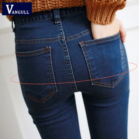 Vangull Autumn Slim Women Jeans High Waist Skinny Pencil Denim Pants Female Washed Casual Stretch Ladies Denim Trousers