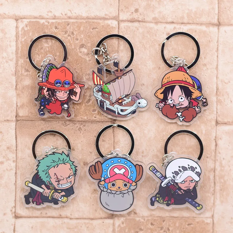 

2019 One Piece Keychain Double Sided Key Chain Acrylic Pendant Anime Accessories Cartoon Key Ring
