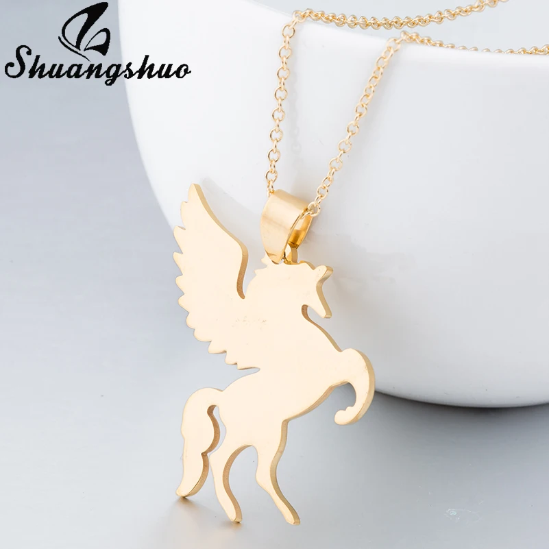 Шуангшуо ожерелье летающей лошади для девочек, детские аксессуары ювелирных изделий женщин, животное высказывание подвески.