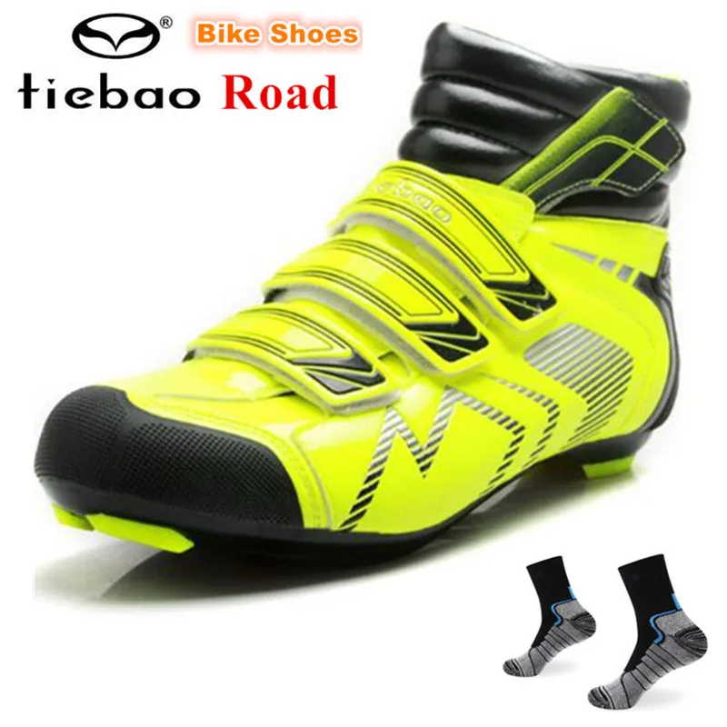 add a pair of socks TIEBAO/Профессиональная зимняя обувь для шоссейного велосипеда; Водонепроницаемая Обувь для велоспорта; обувь с автоматическим замком; нескользящие велосипедные ботинки; Zapatos de ciclismo - Цвет: add a pair of socks