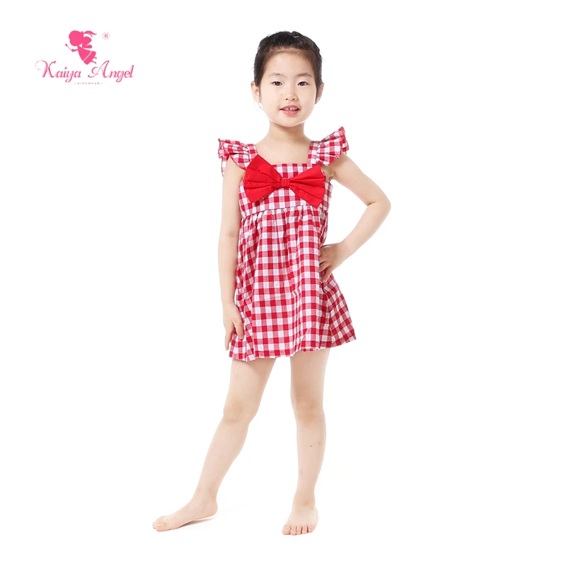 Kaiya Angel Kids Dresses For Girls Farm Summer Dress With Big Bow 5 Colors 2017 Clothes Blue Plaid | Детская одежда и обувь