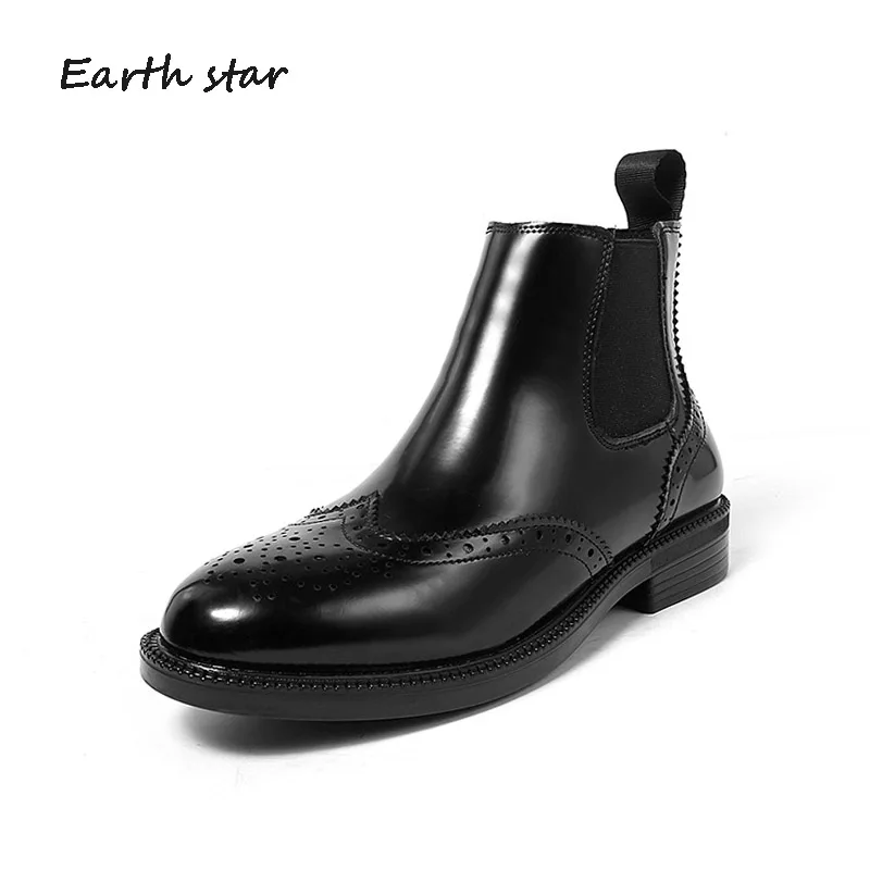 2018 Brogue Shoes Women Fashion Brand Ankle Boots Lady chaussure Autumn Female footware Chelsea Boots Real Leather Black Boots