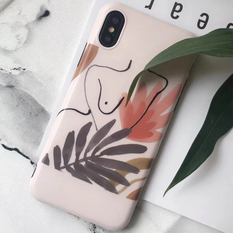 JIBAN Ins art leaf line body Phone Case for apple iphone X 8 8plus 6s 6plus 7plus Capa Retro Flower protective cover |