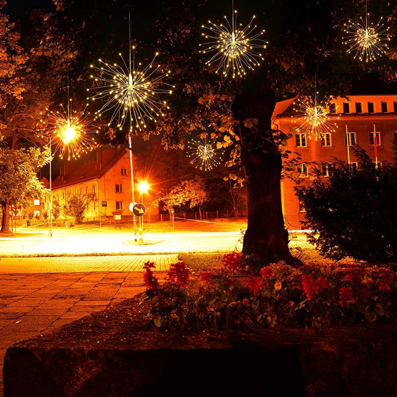 2019 Hanging Starburst String Light 100LEDs 200 Leds DIY firework Copper Fairy Garland christmas lights outdoor Twinkle Lights | Лампы и