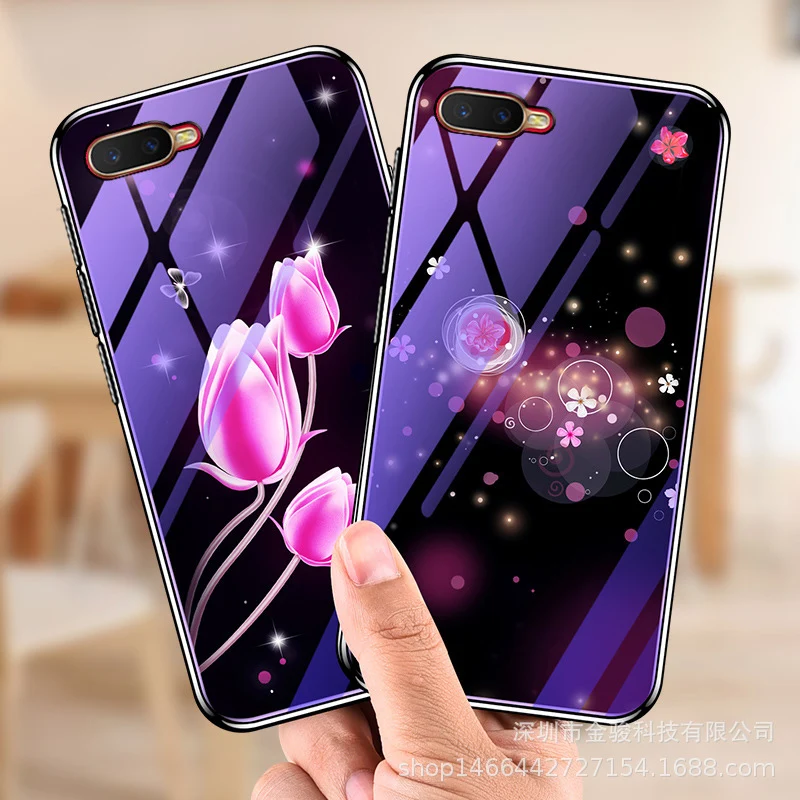 Чехол для OPPO K1 с рисунком цветов синий закаленное стекло задняя крышка K 1 чехлы