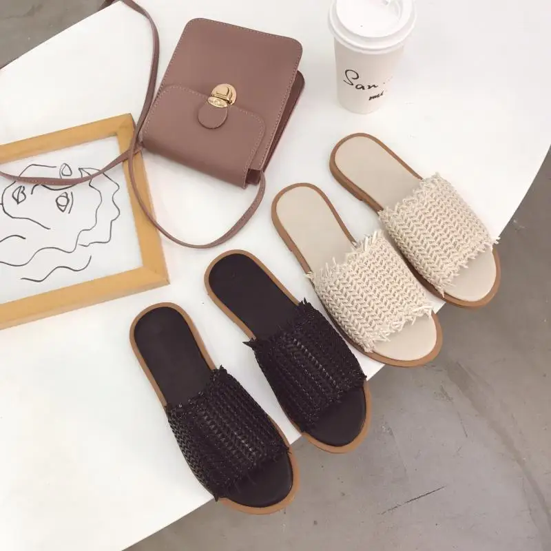 Летние сандалии на плоской подошве женская туристическая пляжная Модная вязаная