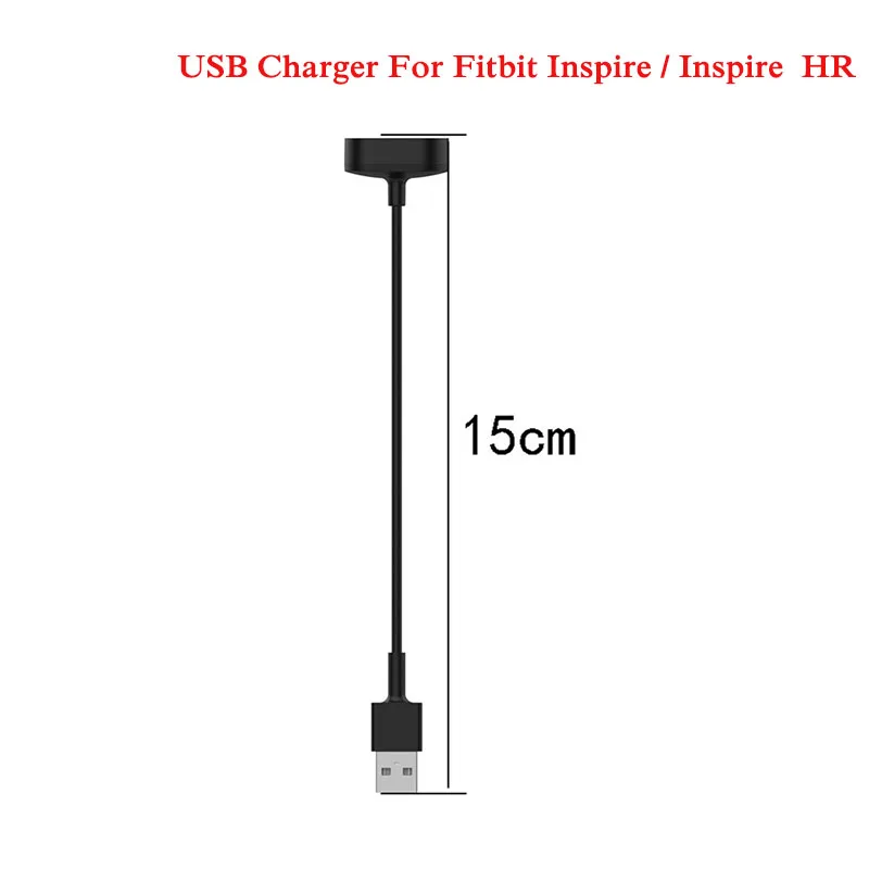 USB Charge 15cm Ремешок для часов Fitbit Inspire/Inspire HR Heart фитнес-трекер классический мужской ремень с металлическим разъемом Замена браслета - Цвет: USB Charge 15cm