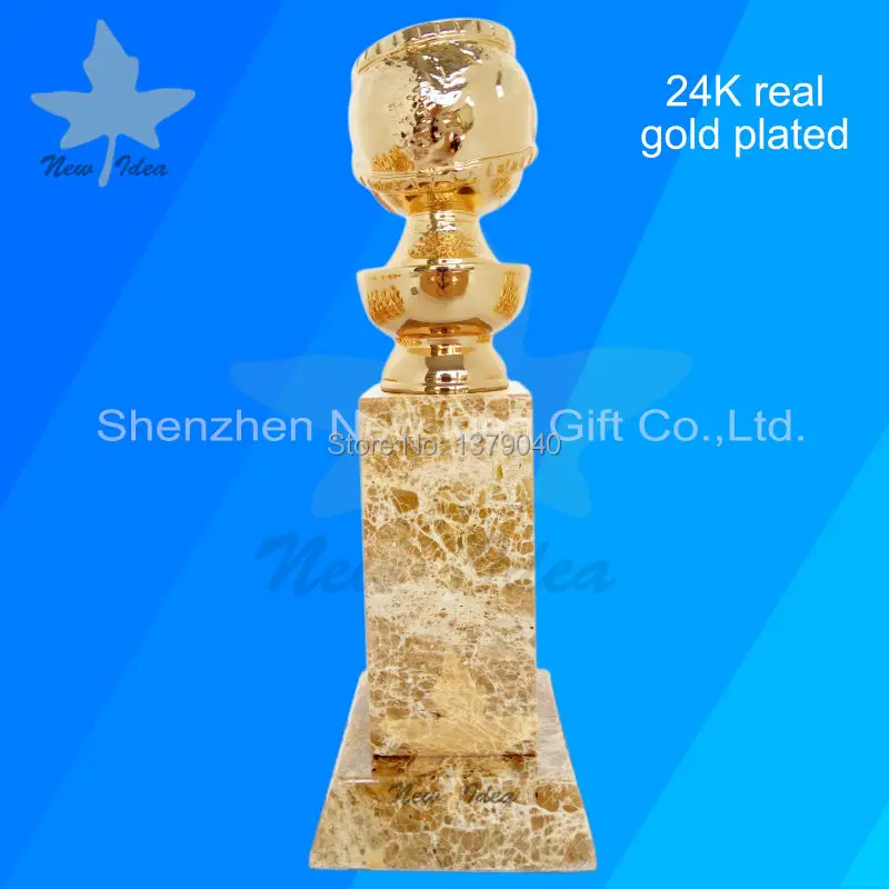 24K настоящий позолоченный Золотой глобус металлический вечный трофей и