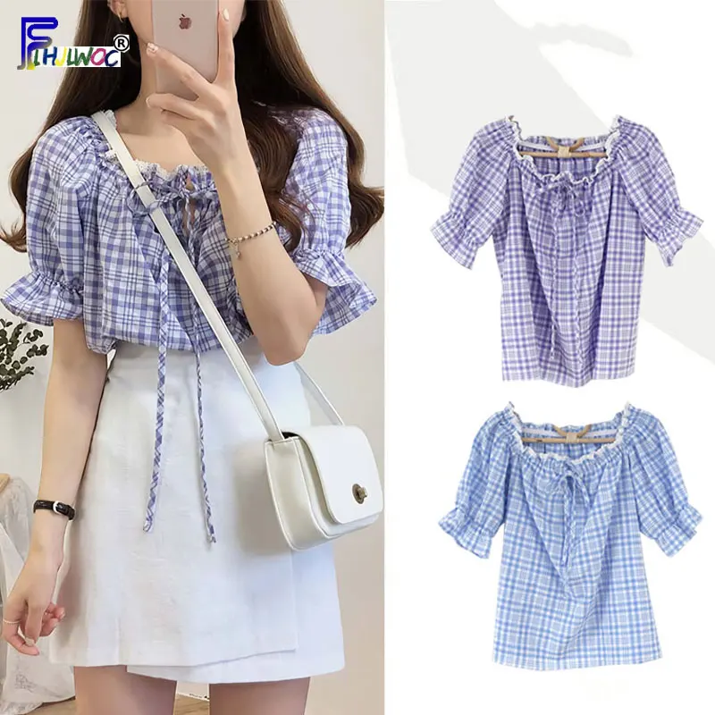 Женская летняя рубашка с коротким рукавом в Корейском стиле японском преппи