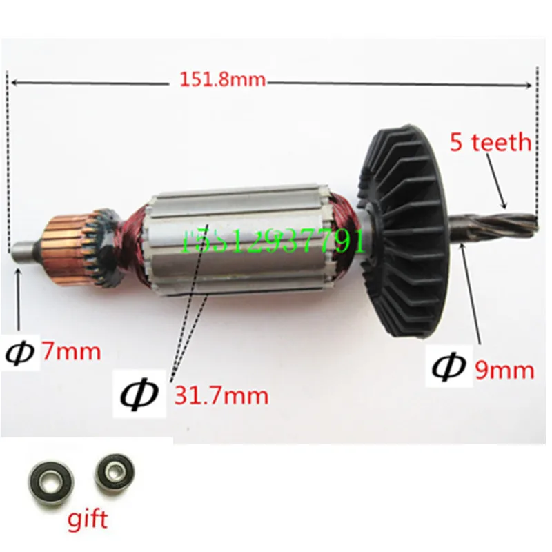 

5 Teeth AC220-240V Armature Engine motor Rotor Replacement for Makita 518880-5 515669-2 HR2021 HR2020 HR2022