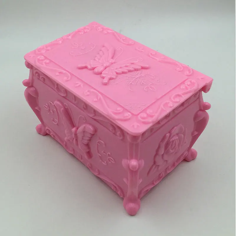 Pink Бабочка откидная крышка Косметический хлопок коробка для хранения ювелирных изделий Настольный отделочный органайзер для хранения косметики 12,2 см* 8 см* 8,5 см - Цвет: Pink