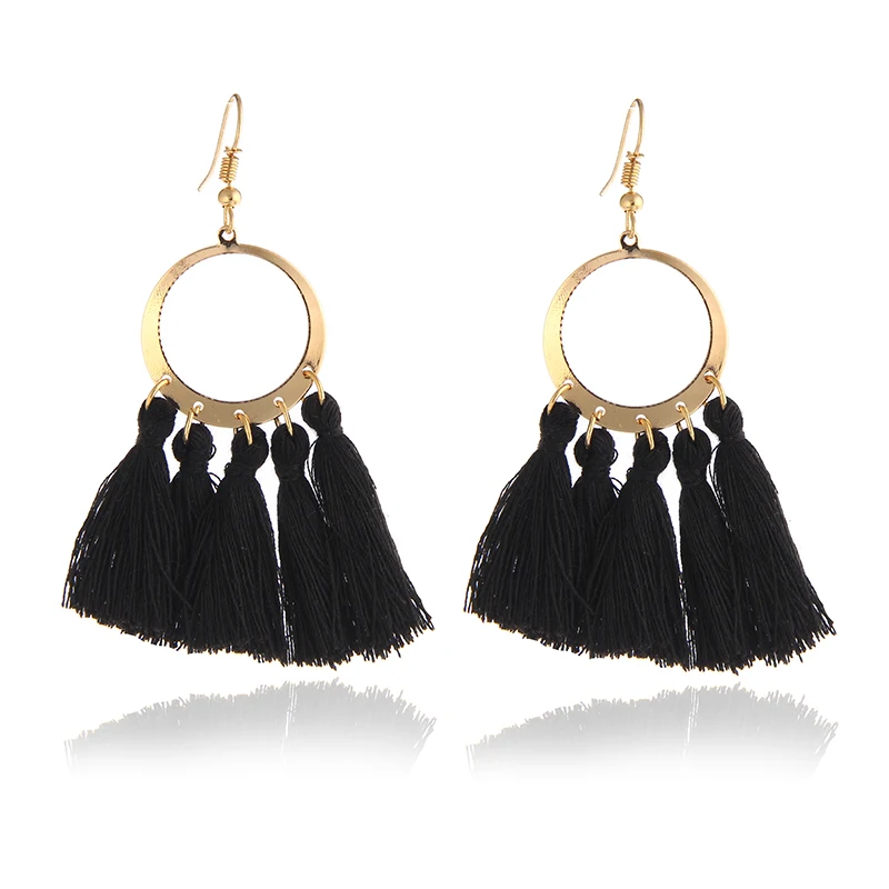 Простые богемные серьги с бахромой и вышивкой для женщин простые хлопковые