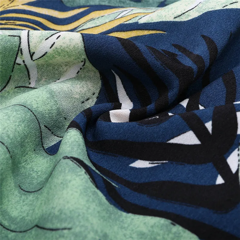 

Fashion Women Sexy Sleeveless Leaves Print Deep V-Neck Lace Up Ruffles Jumpsuit Chiffon Playsuits Sexy Costume H07