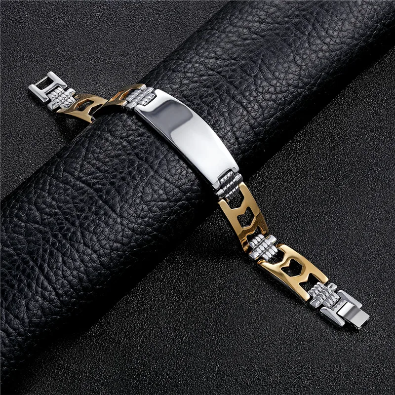 High Quality Stainless Steel Bracelets &amp Bangles Men Female Hand stitching Style Charm Lettering Punk Silver Bracelet Pulseras |
