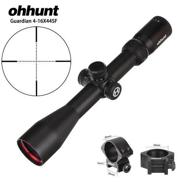with picatinny rings Ohhunt Guardian 4-16X44 SF Охотничья винтовка прицел 1/2 полумиллиметровая точка сетка боковая параллакса башенки замок сброс тактические оптические прицелы - Цвет: with picatinny rings