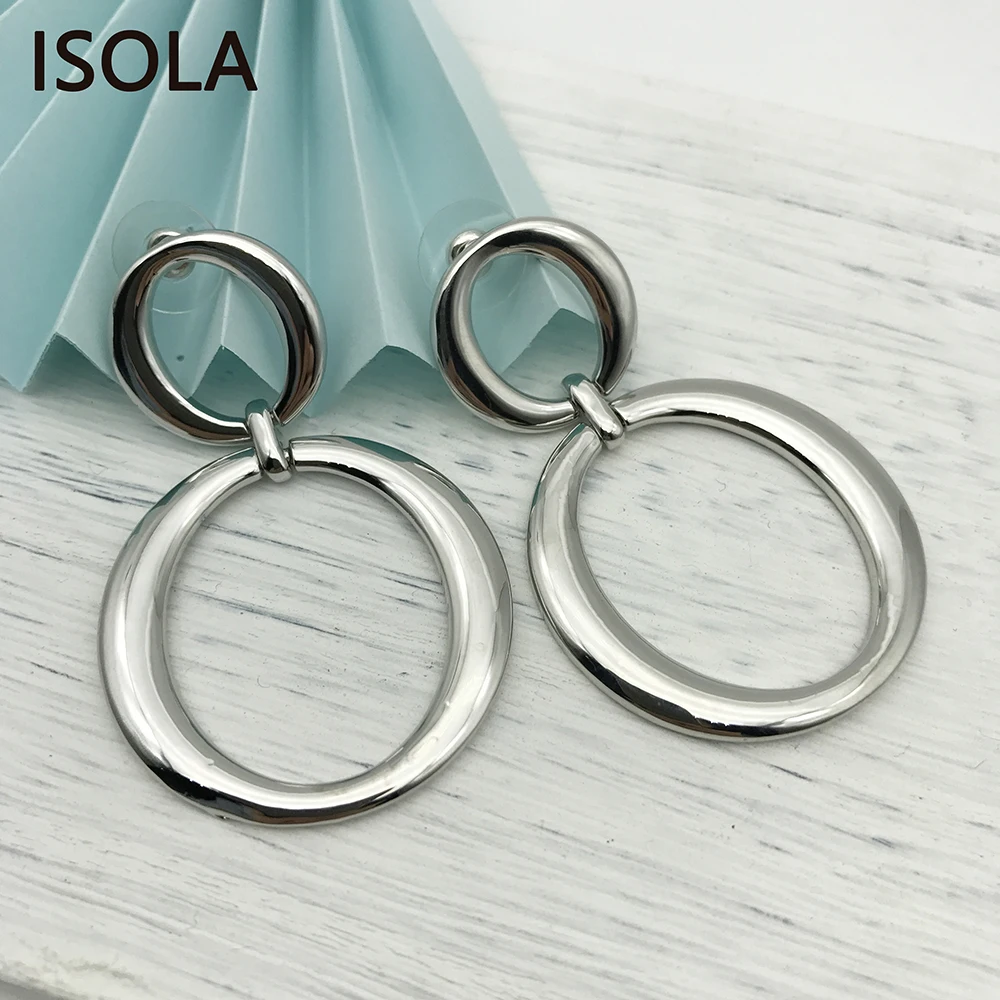 Большие привлекательные простые элегантные двухкруглые серьги подвески ISOLA